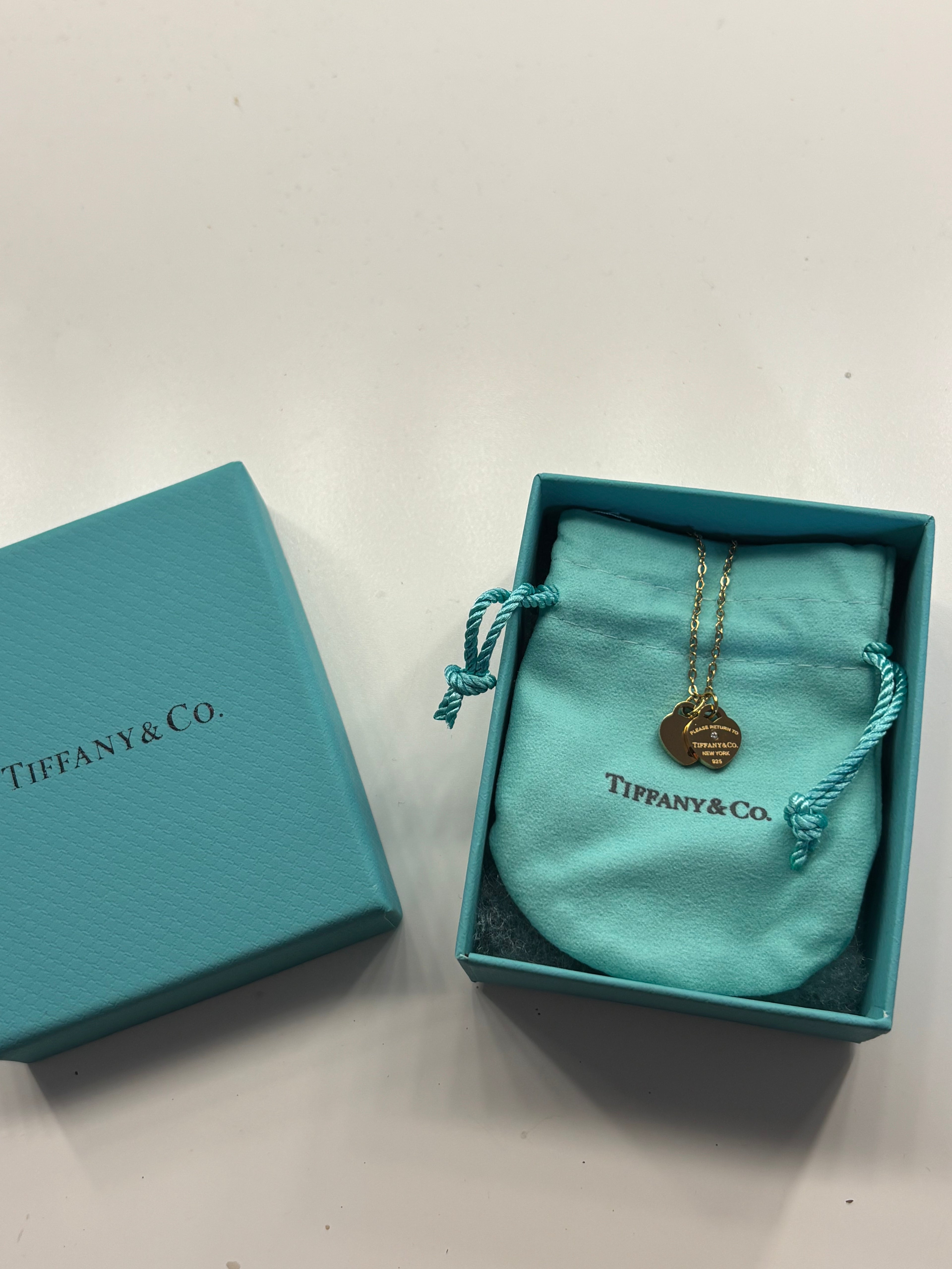 Gold double heart necklace with rhinestone